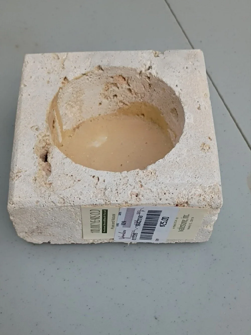 Natural Cream Travertine Bath Accessory Set - Stone Candle Holder & Tray